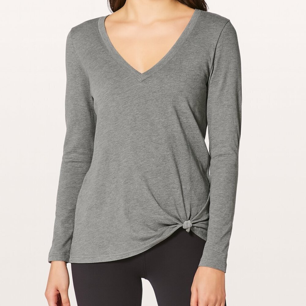 Lululemon Knot a Problem Long Sleeve Gray Draped Tee - Picture 1 of 9